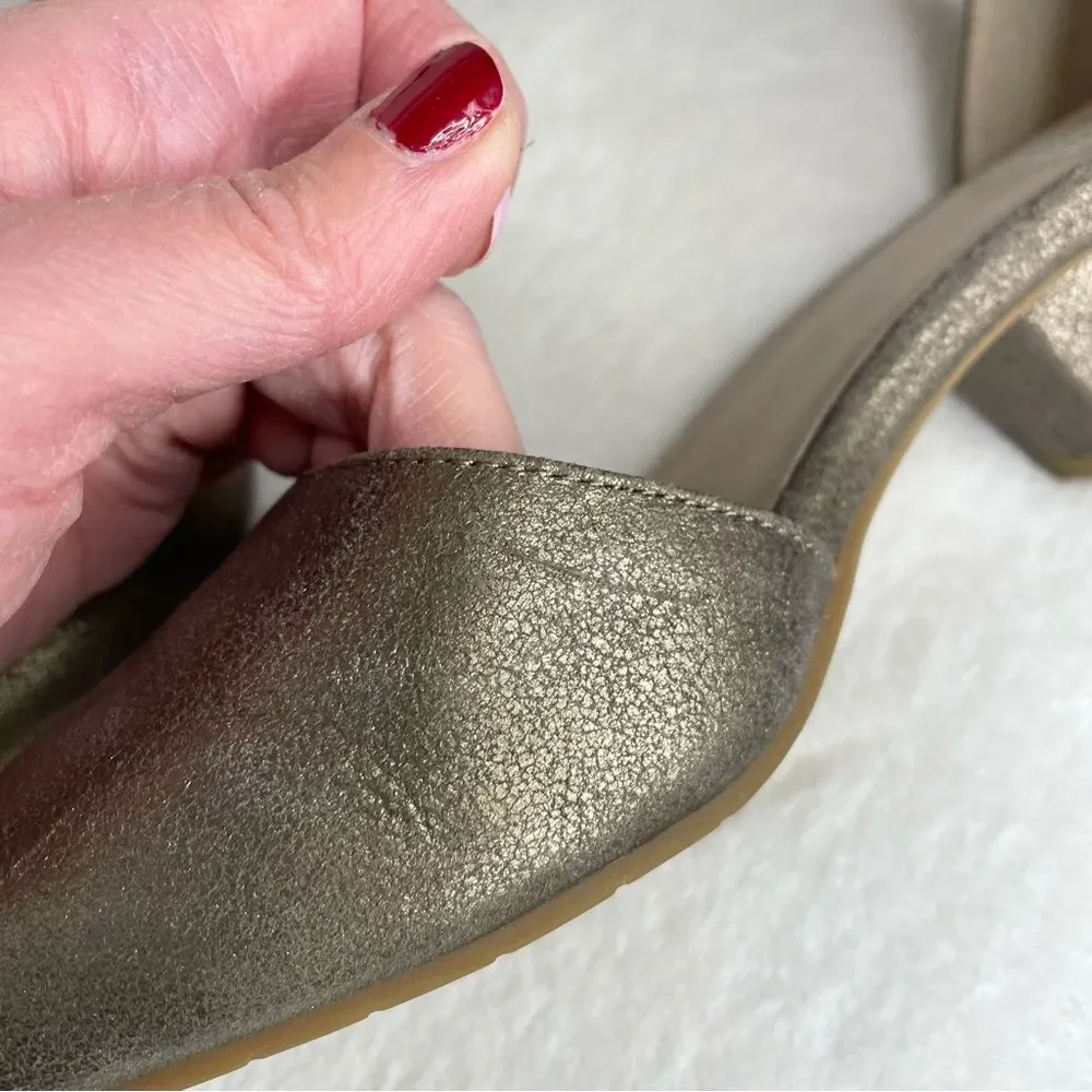 Eileen Fisher Heels Metallic Leather Ankle Strap Zip Back Pumps Gold Size 7.5